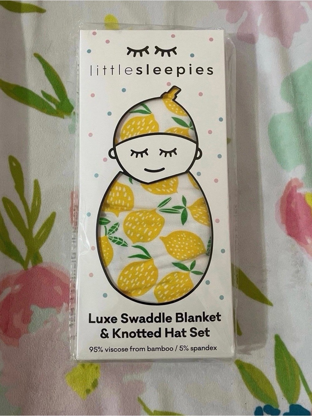 Little Sleepies Lemons Bamboo Swaddle Blanket and Hat Limited Edition NWT